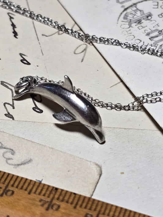 Vintage Dolphin Charm necklace Sterling Silver