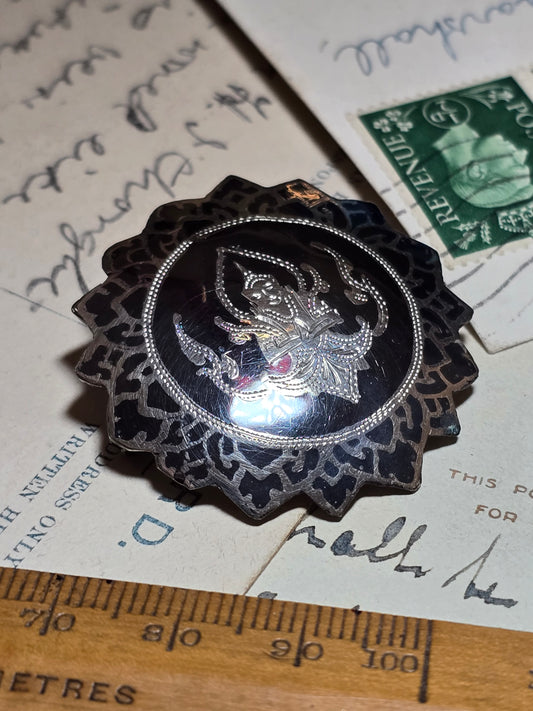 Sterling Silver Niello Siam Brooch