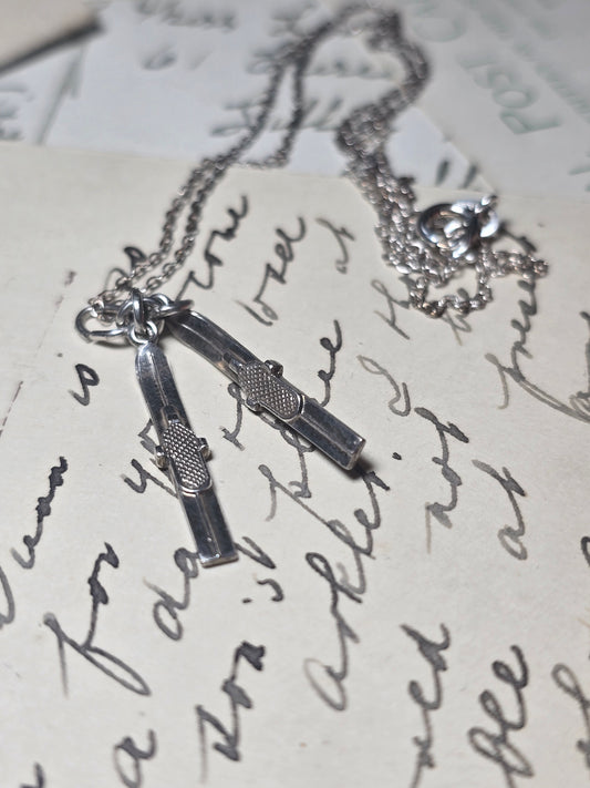 Vintage Silver Skiis charm necklace